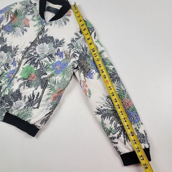 Zara Floral Bomber Jacket Full Zip Multicolor Womens sz Medium - Picture 12 of 13